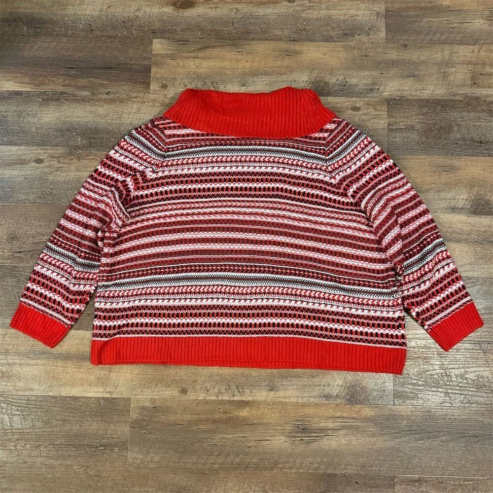 Lane Bryant Womens Striped Cowl Neck Pullover Sweater Red Black and White 26/28